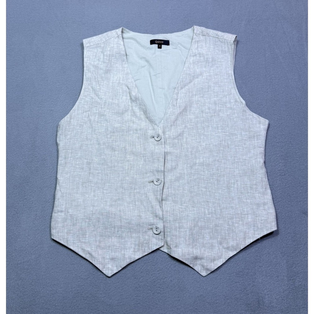 Quince Linen Vest Womens M Beige Tailored Waistcoat Premium Flax Modern USA